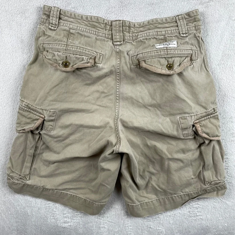 Vintage Polo Ralph Lauren Cargo Shorts Men 32 Beige Thick Cotton Flap Y2K 10